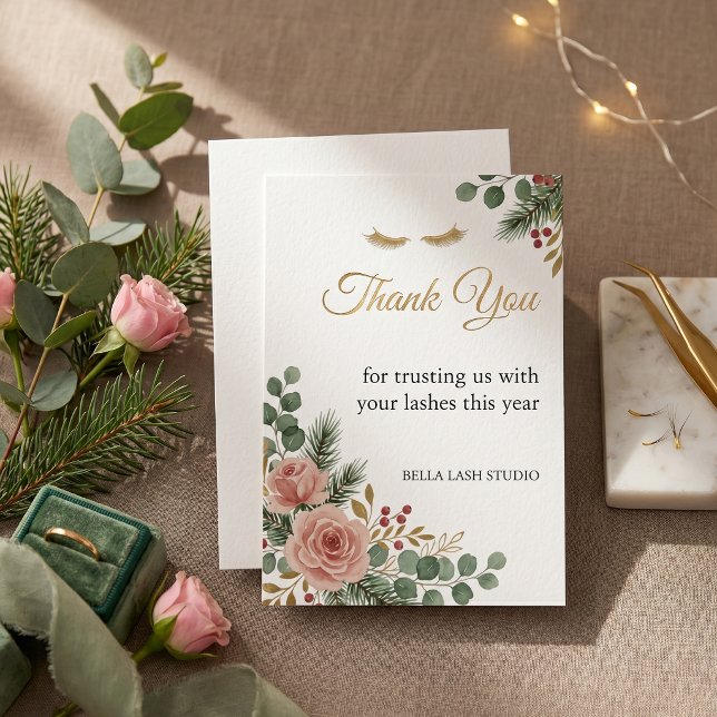 Lash Tech Holiday Thank You Card Botanical (Lash Tech Holiday Thank You Card Botanical Christmas)