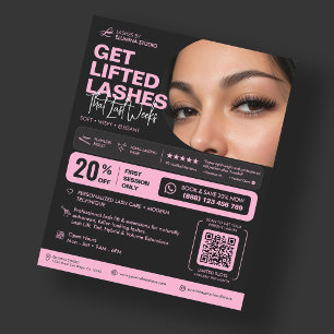 Lash Tech Lift Extensions Aesthetic Pink Black Flyer