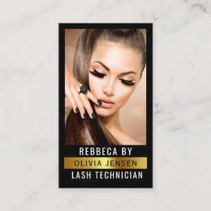 Lash Tech Salon Photo Black Luxury QR Code Business Card