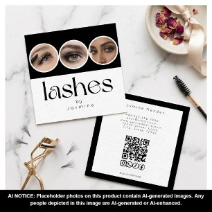 Lash Technician 3 Photo QR Code Black White Square Business Card
