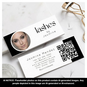 Lash Technician Black And White Photo Qr Mini Business Card