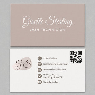 Lash Technician Blush Mauve Modern Elegant QR Code Business Card