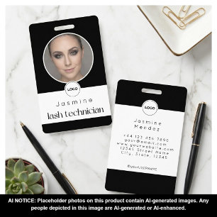 Lash Technician Elegant Photo Black And White ID Badge