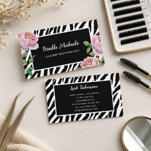 Lash Technician Glam Zebra Rose Business Card