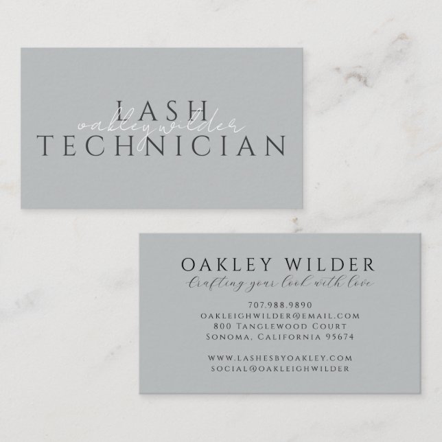 Lash Technician Grey Business Card (Front/Back)