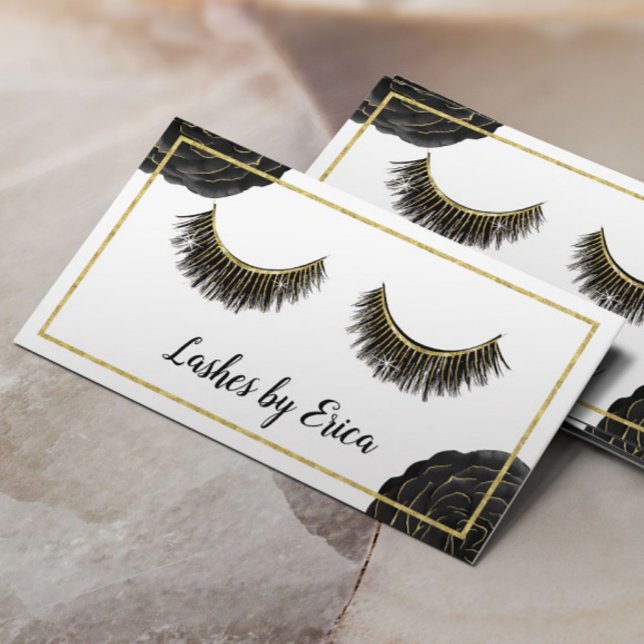 Lash Technician Makeup Artist Black Floral Loyalty Card (Creator Uploaded)