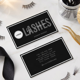 Lash Technician Modern Elegant Black & White Logo  Business Card