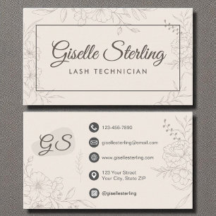 Lash Technician Neutral Ivory Floral Elegant Business Card