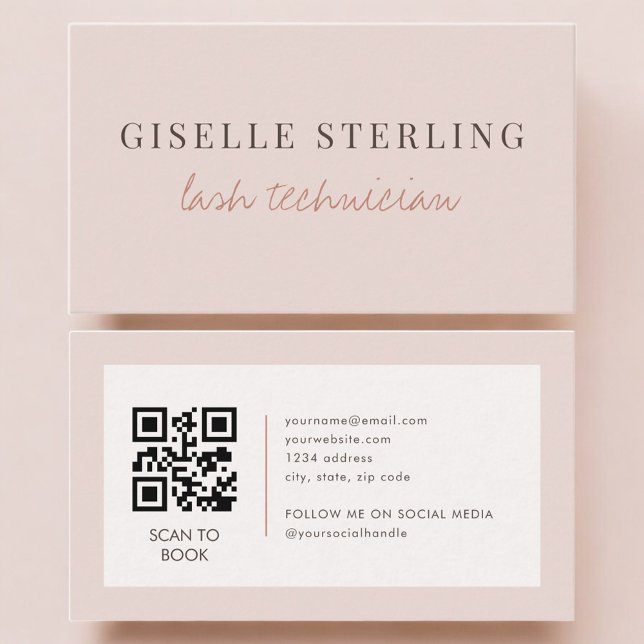 Lash Technician QR Code Blush Pink  Business Card (Creator Uploaded)