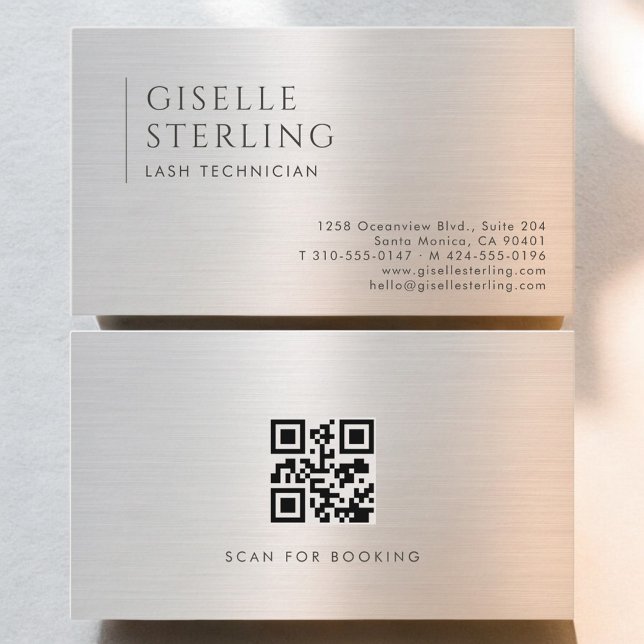 Lash Technician QR Code Brushed Metal Business Card (Creator Uploaded)