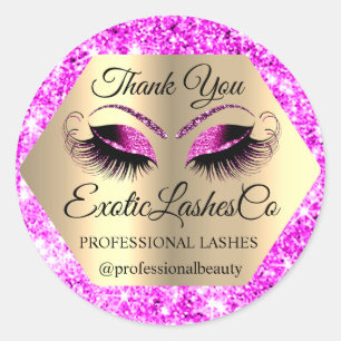 Lash Thank YOU  Makeup Artist Gold  Eye Hot Pink Classic Round Sticker