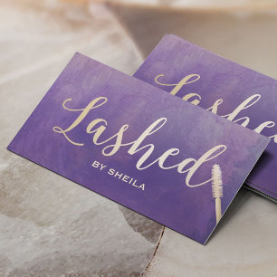 Lashed Makeup Artist Gold Script Elegant Purple Business Card