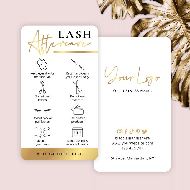 Lashes Aftercare Guide White & Gold Lash Salon Business Card (Creator Uploaded)