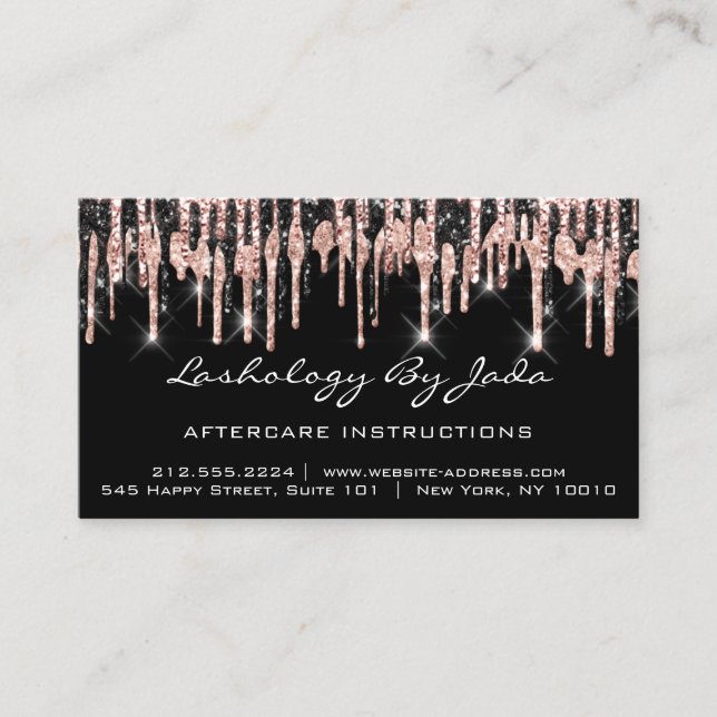 Lashes  Aftercare Instructions Rose Drips Jada Business Card (Front)