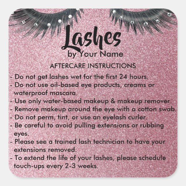 Lashes AFTERCARE INSTRUCTIONS Sticker (Front)