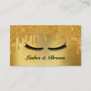 Lashes and Brows Elegant Script Gold Makeup Beauty Business Card