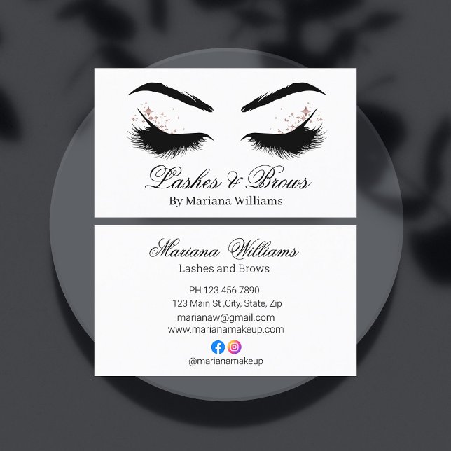 lashes and brows makeup artist black and white business card (Creator Uploaded)
