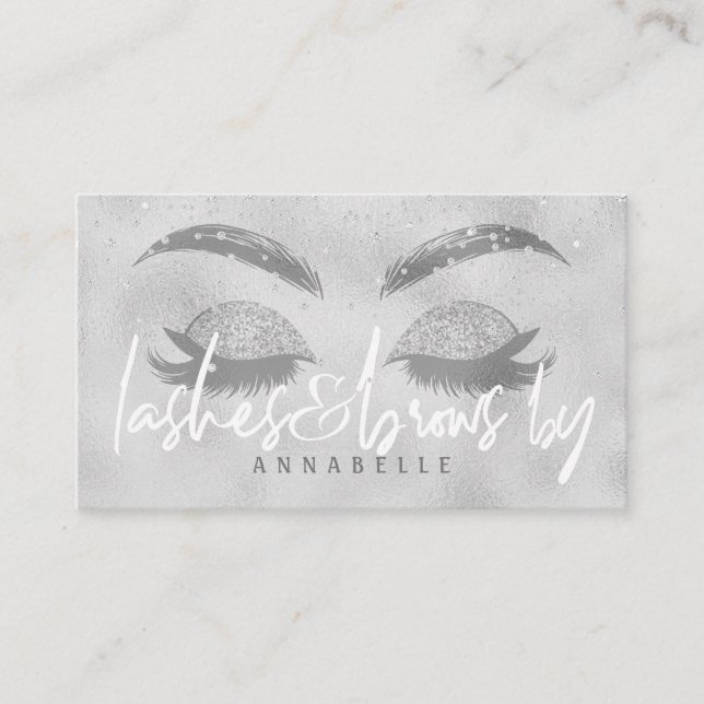 Lashes and brows salon eyelashes white silver business card (Front)