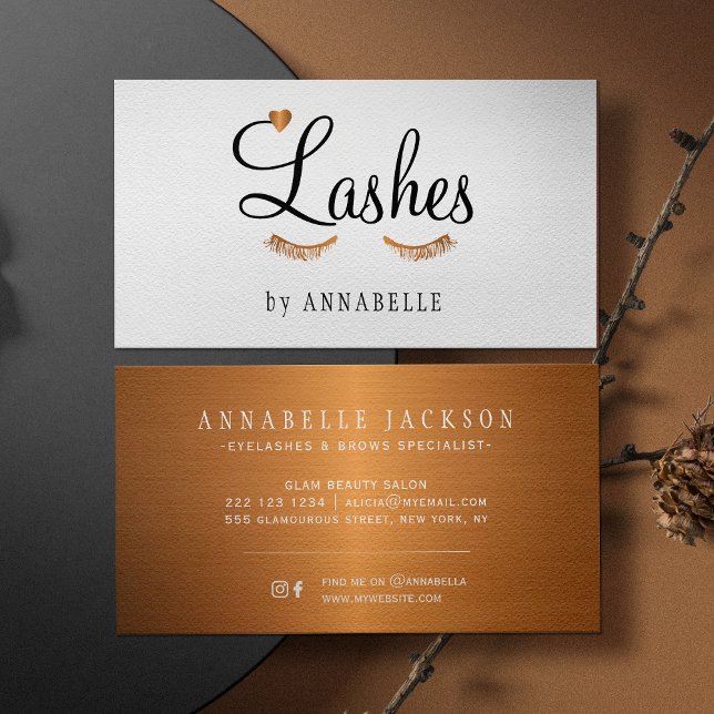 Lashes and brows services glam gold metallic salon business card (Creator Uploaded)