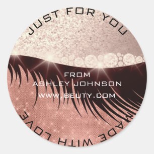 Lashes Beauty Diamond Eye Sparkly Rose Glitter Classic Round Sticker