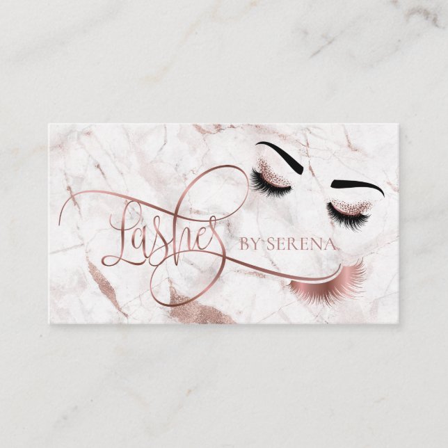 Lashes Beauty Makeup Girl Lash Extension Marble Business Card (Front)