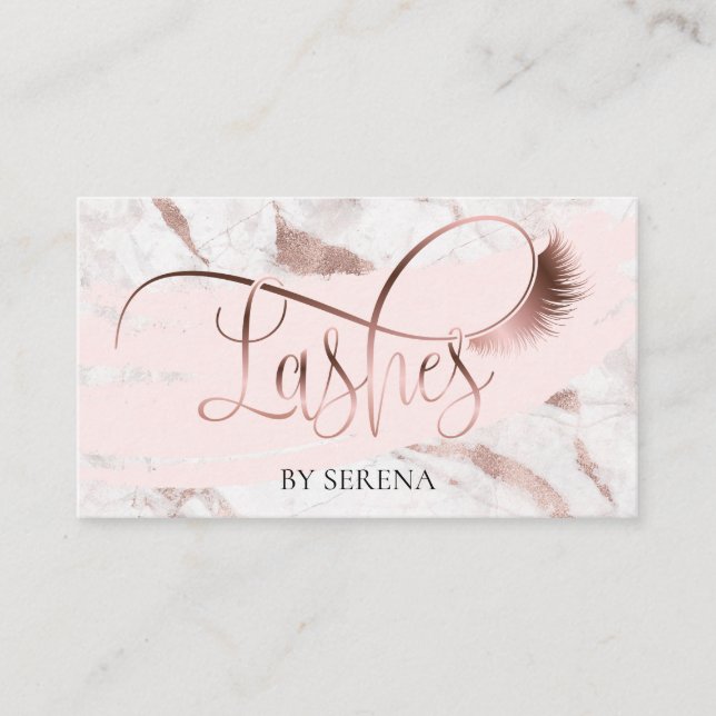 Lashes Beauty Makeup Girl Lash Marble Rose Gold Business Card (Front)