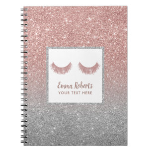 Lashes Beauty Rose Gold & Silver Glitter Modern Notebook