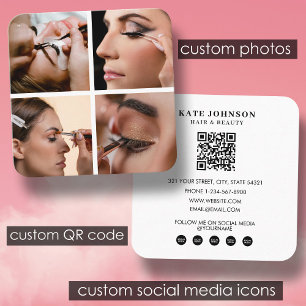 Lashes Beauty Salon Makeup Artist 4 Photos QR Code Square Business Card