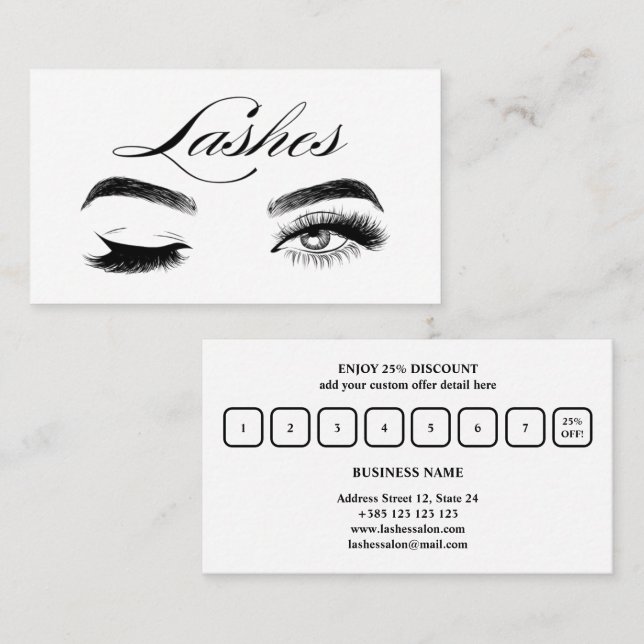 Lashes Black And White Simple Loyalty Card  (Front/Back)