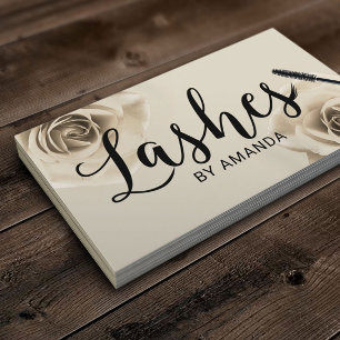 Lashes Black Script Ivory Floral Lash Extension Business Card