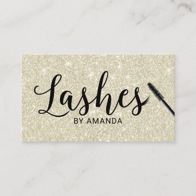 Lashes Black Script Shimmer Ivory Lash Extension Business Card (Front)