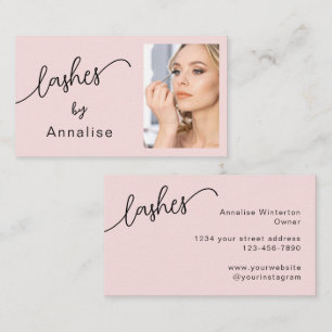 Lashes Blush Pink Black Script Photo  Business Card