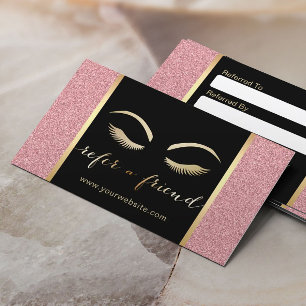 Lashes & Brow Makeup Artist Rose Gold Referral Card
