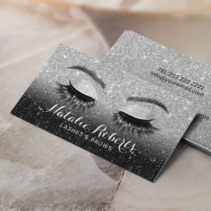 Lashes Browns Beauty Salon Black & Silver Glitter Business Card