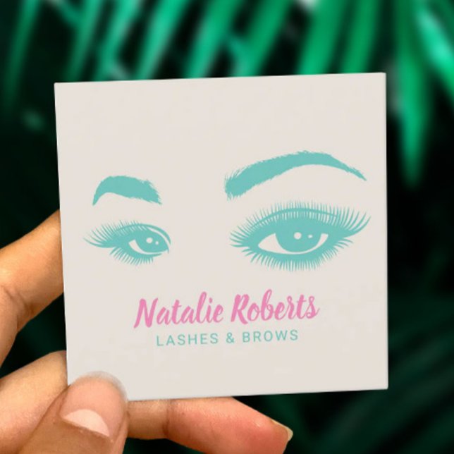 Lashes & Brows Beauty Salon Custom Colour Square Business Card (Creator Uploaded)