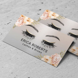 Lashes & Brows Beauty Salon Modern Silver Floral Business Card