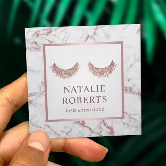 Lashes & Brows Beauty Salon Rose Gold Marble Square Business Card (Creator Uploaded)