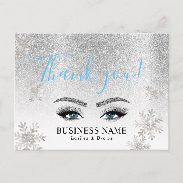 Lashes Brows Beauty Salon Winter Snowflake Holiday Postcard (Front)