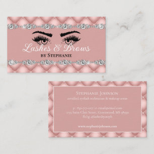 Lashes Brows Blush Pink Diamonds Tufted Glamorous Business Card