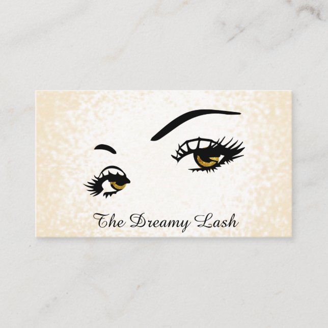 *~* Lashes Brows Extensions Gold Glitter QR Business Card (Front)