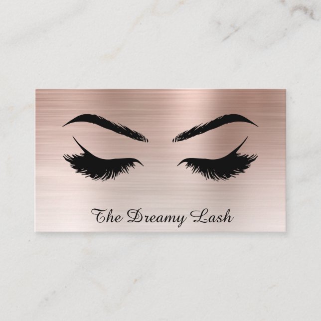 *~* Lashes Brows Extensions QR Metal PEACH BRONZE Business Card (Front)