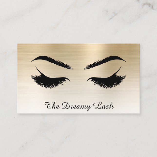 *~* Lashes Brows Extensions QR Metallic GOLD Business Card (Front)