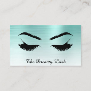 *~* Lashes Brows Extensions QR Metallic TEAL BLUE Business Card