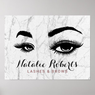Lashes & Brows Makeup Artist Beauty Salon Marble Poster