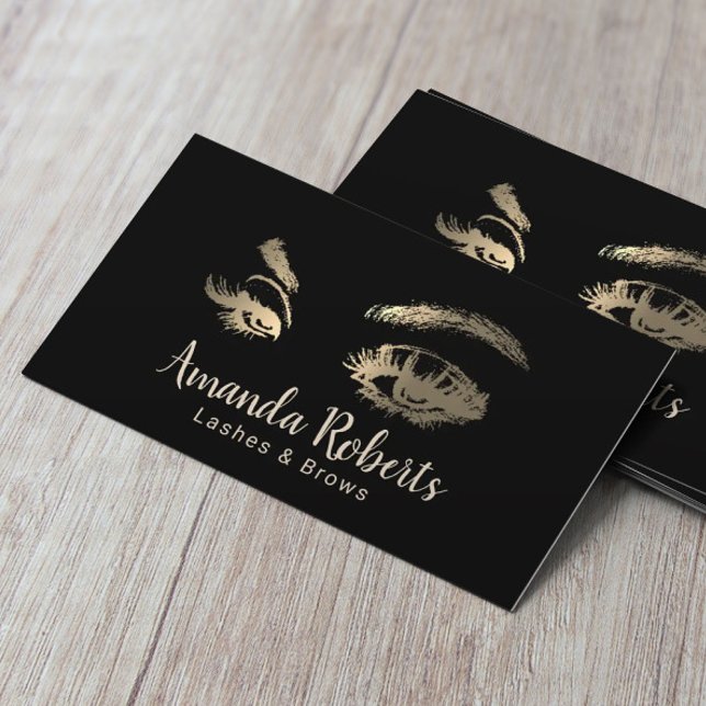 Lashes & Brows Makeup Artist Black & Gold Business Card (Creator Uploaded)