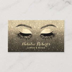 Lashes Brows Makeup Artist Black & Gold Glitter Business Card