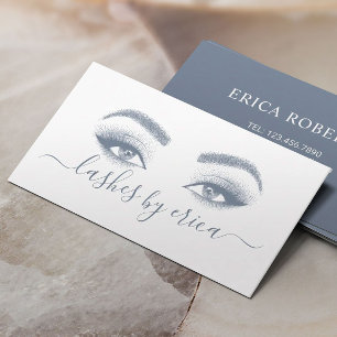 Lashes & Brows Makeup Artist Dusty Blue Typography Business Card