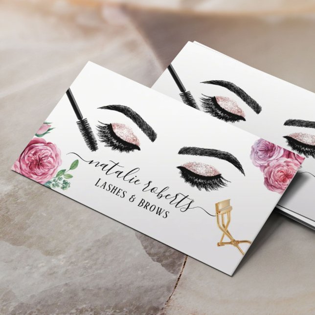 Lashes Brows Makeup Artist Elegant Floral Eyelash Business Card (Creator Uploaded)