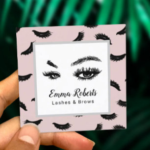 Lashes & Brows Makeup Artist Eyelash Blush Pink Square Business Card