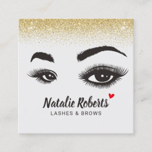 Lashes & Brows Makeup Artist Gold Confetti Salon Square Business Card